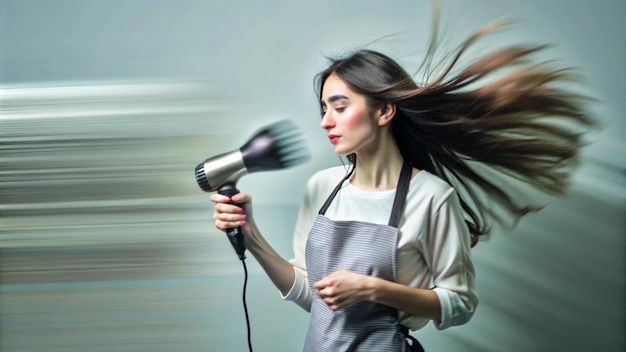 a woman with long hair is dancing in front of a microphone