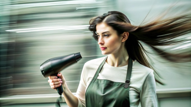 Photo a woman with long hair is holding a blow dryer