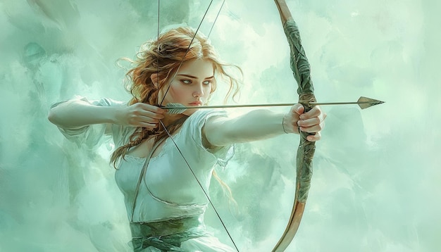 Photo a woman with long hair is holding a bow and arrow