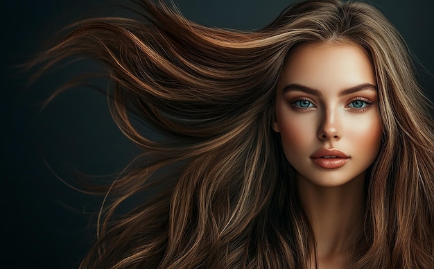 Photo a woman with long hair is standing in front of a black background