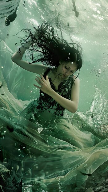 Photo a woman with long hair is swimming in the water