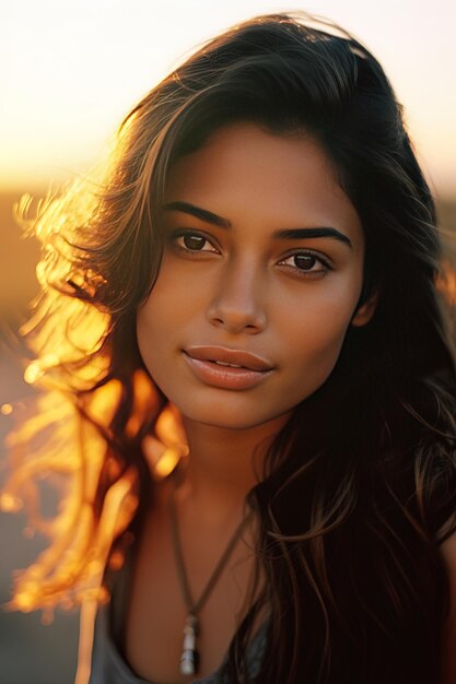 Photo a woman with long hair and a necklace on the face