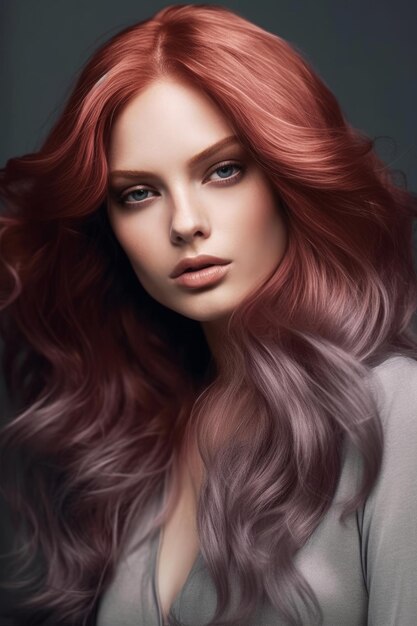 A woman with long hair and a pinkish color.