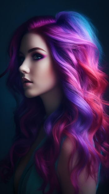 A woman with long hair and purple and pink hair