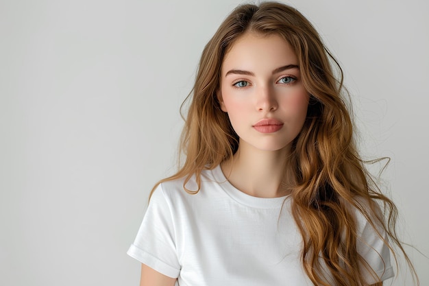 A woman with long hair wearing a white shirt