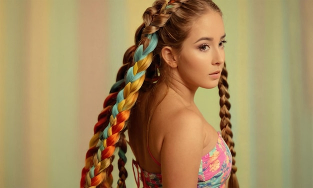 Photo a woman with long hair with braids and a braid in her hair