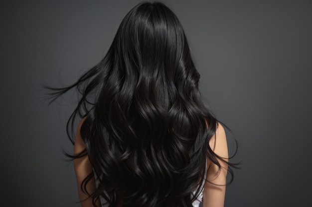 a woman with long hair with a white top that says hair