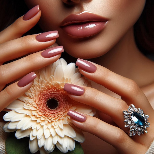 Photo a woman with long nails and a flower in her hand