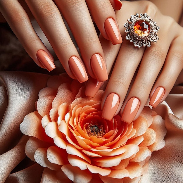 a woman with long nails and a ring on her hand