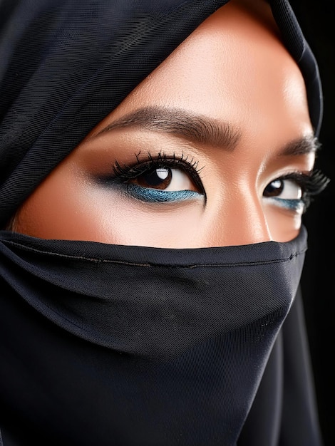 Photo a woman with makeup and a black hijab on her face