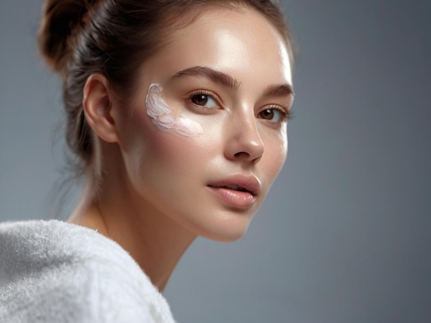 a woman with makeup on her face and a white mask