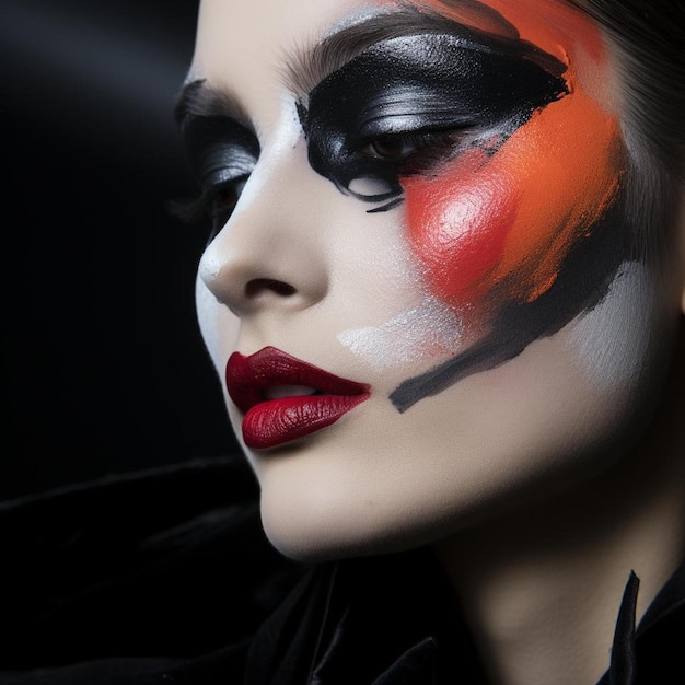 Photo a woman with makeup and makeup on her face is wearing a black and white outfit.