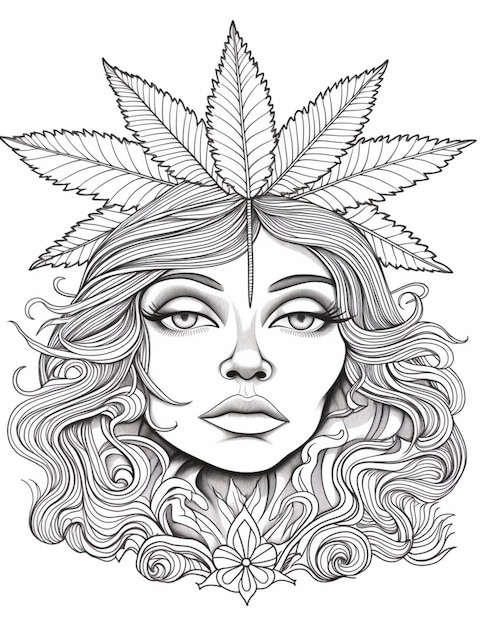 a woman with a marijuana leaf on her head generative ai