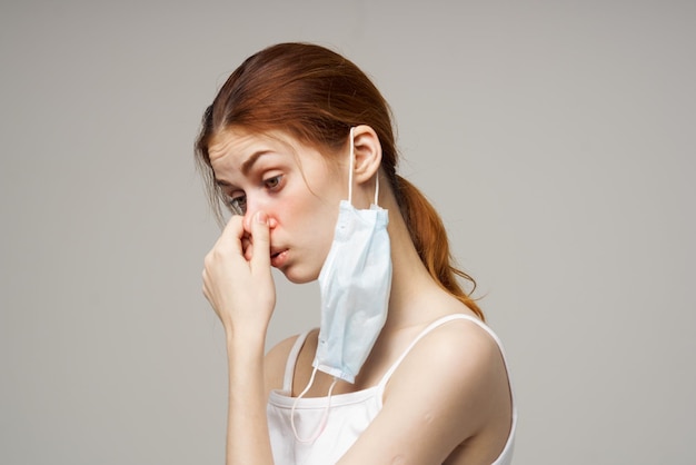 Woman with medical mask health problems medicine treatment