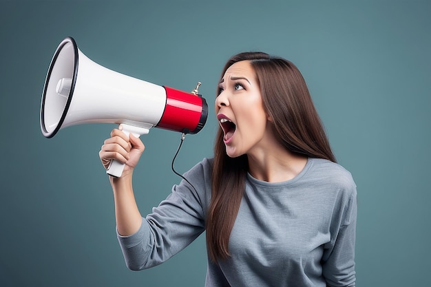 Woman with megaphone screaming concept illustration