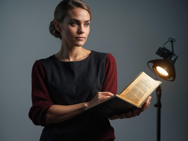 Photo a woman with a motivational book arms crossed with a t 2_1