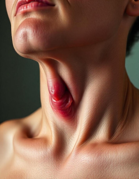 a woman with a mouth that has a mouth that has a red lip pictures of swollen thyroid gland in neck