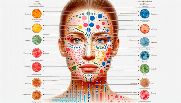 Photo a woman with a multicolored face and multicolored circles on her face