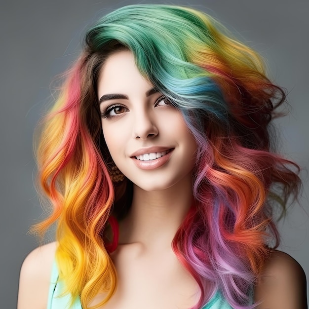 a woman with multicolored hair