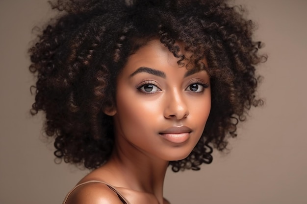 A woman with natural hair and a brown background