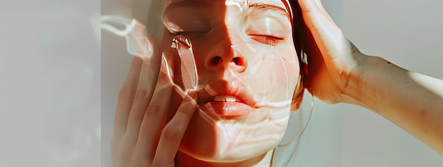 Woman with natural skin touching her face