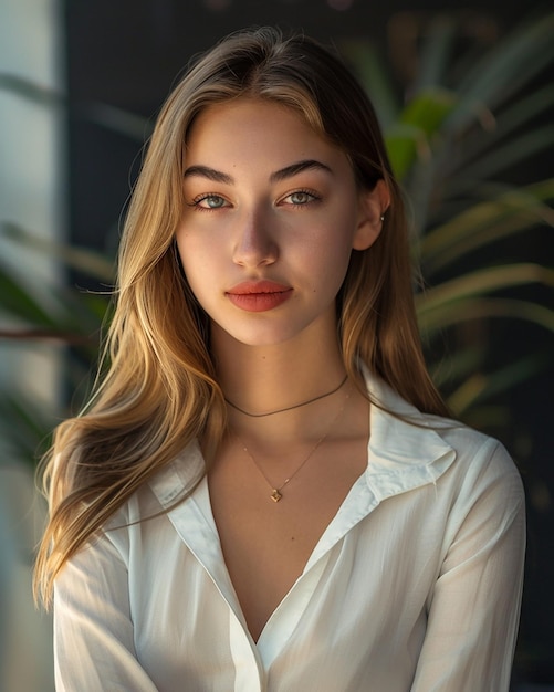 a woman with a necklace that says  she is wearing