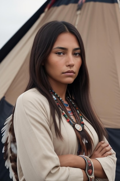 a woman with a necklace that says the word on it