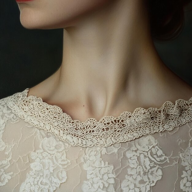 Photo a woman with a neckline that has lace on it