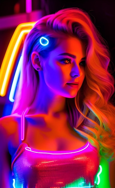 A woman with a neon glow in her hair