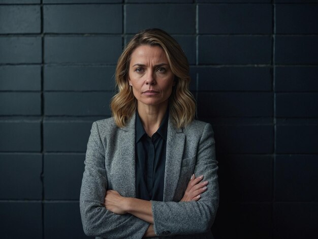 Photo a woman with a networking event leaning against a wall 0_1