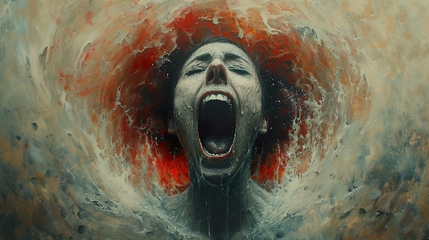 Photo a woman with an open mouth is screaming in the water