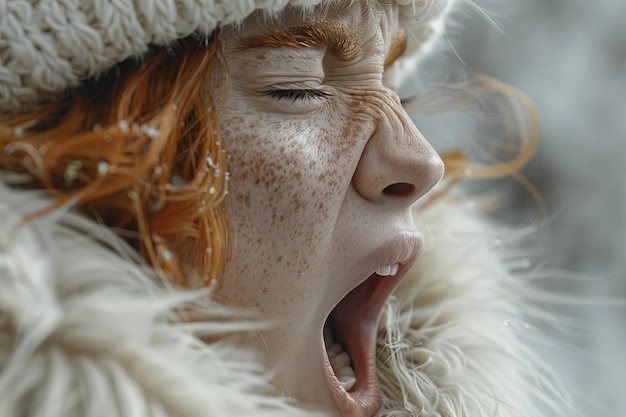 a woman with an open mouth is wearing a santa hat