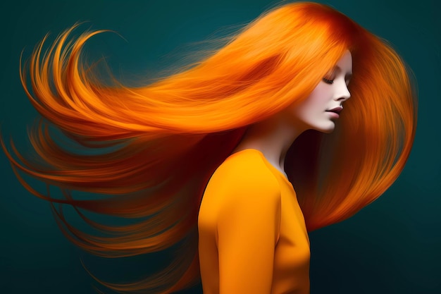 a woman with orange hair and orange hair with a red hair