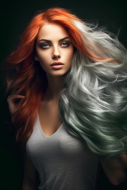 A woman with orange and white hair