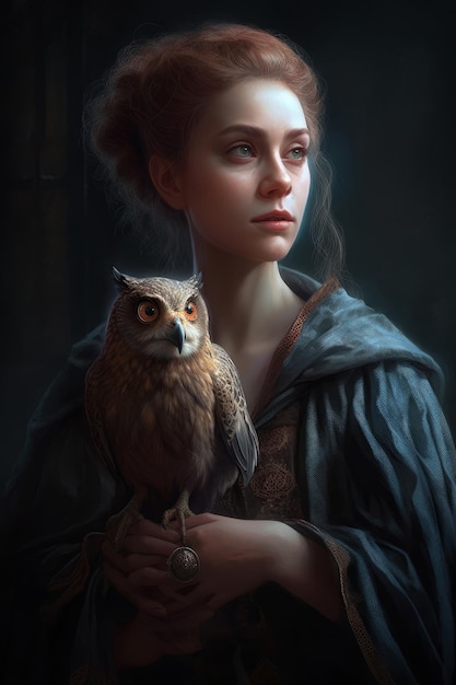 A woman with an owl on her arm