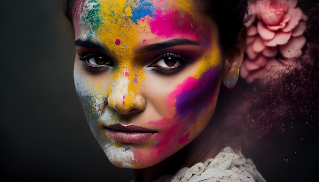 A woman with a painted face and a face