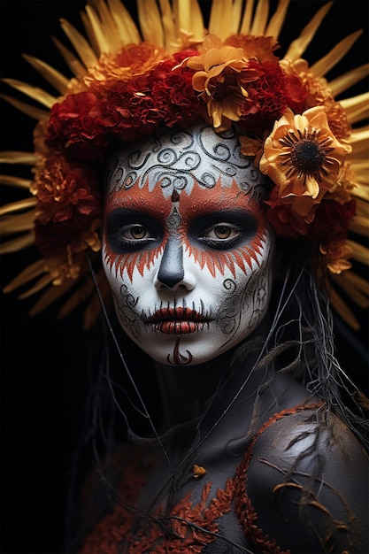 A woman with painted halloween make upon her face