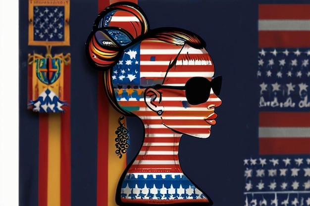 Photo a woman with a pair of glasses and a flag with the words usa on it