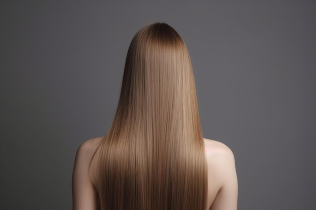 Woman with perfect straight hair rear view