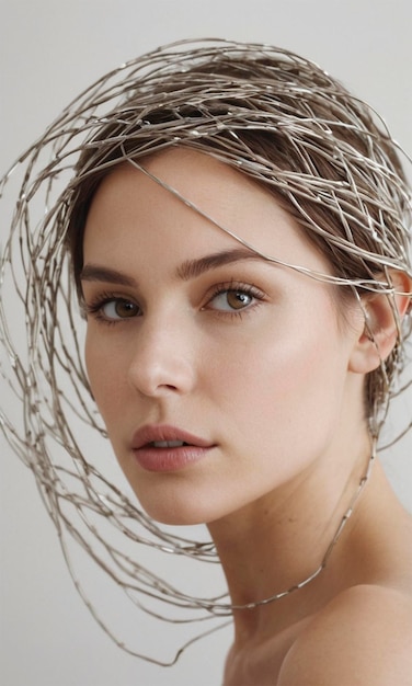 a woman with a piece of wire wrapped around her head