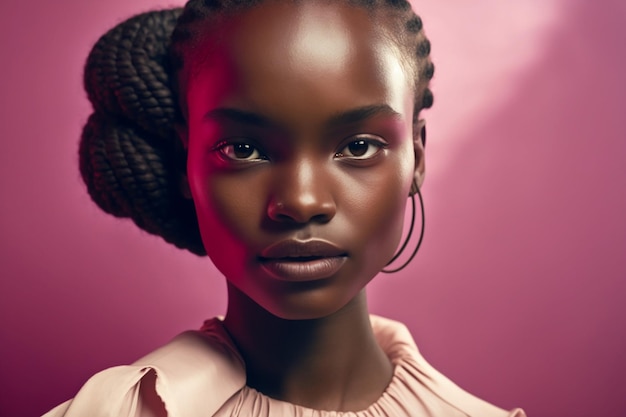 A woman with a pink background and the word black on her face