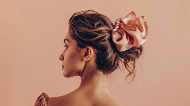 Photo a woman with a pink bow on her head