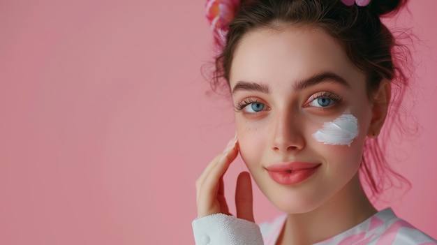 Woman With Pink Flower and White Face Mask