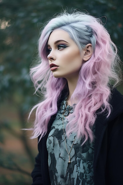 a woman with pink and grey hair