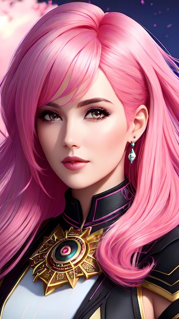 A woman with pink hair and a black top has a pink hair style