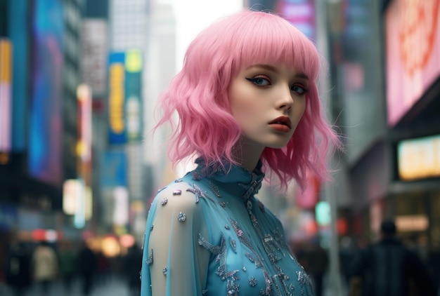 Woman With Pink Hair in the Street