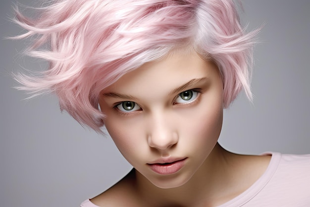 a woman with pink hair