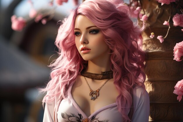 a woman with pink hair