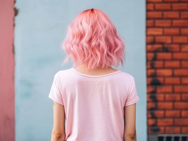 a woman with pink hair