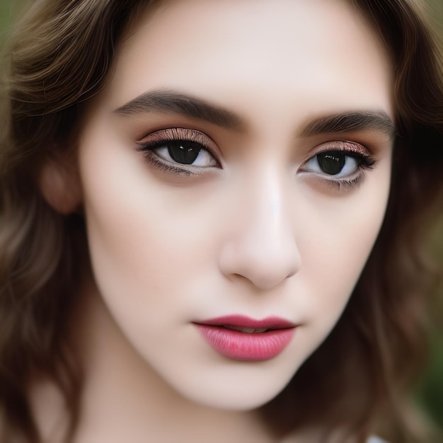 A woman with a pink lip and a white shirt